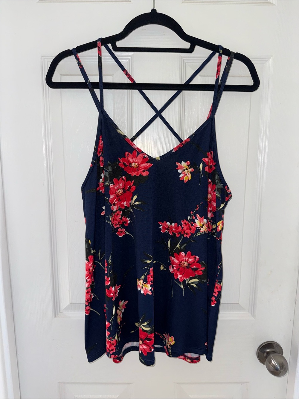 Papermoon Navy Floral Tank with Red Blooms